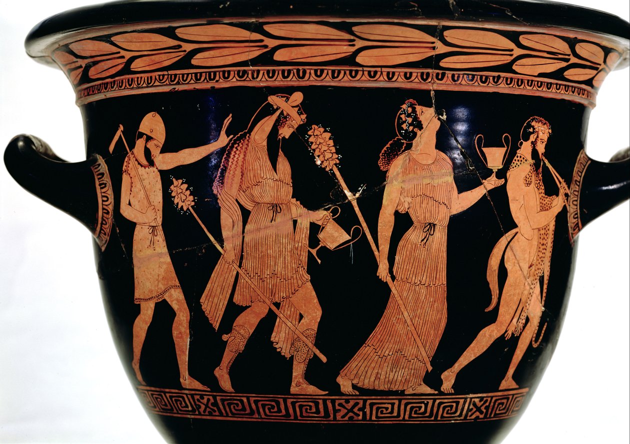 Dionysisk prosesjon, detalj av en attisk klokkekrater med rød figur, 500-tallet f.Kr. av Unbekannt Unbekannt