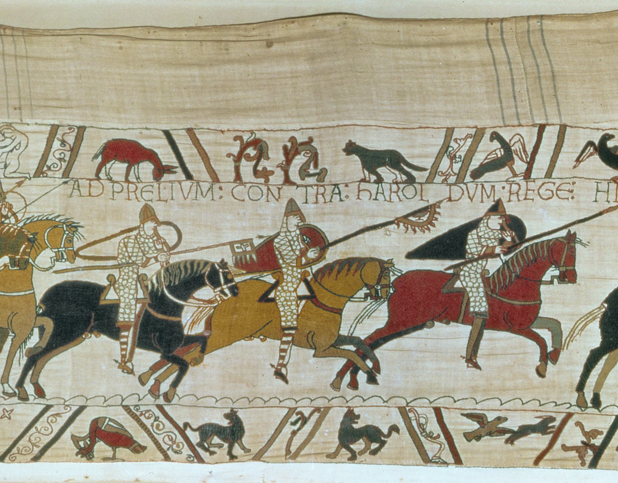 Hertug William leder sine riddere inn i kamp, Bayeux Tapestry av Unbekannt Unbekannt