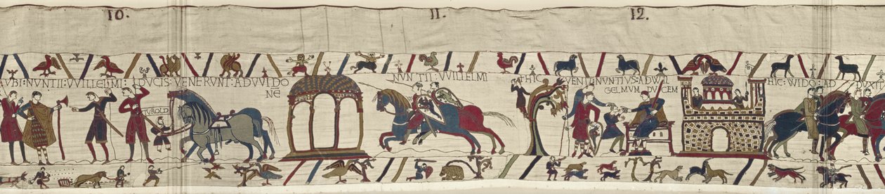 Utsendinger fra hertug William blir sendt til grev Guy og kommer tilbake med en melding, Bayeux Tapestry av Unbekannt Unbekannt