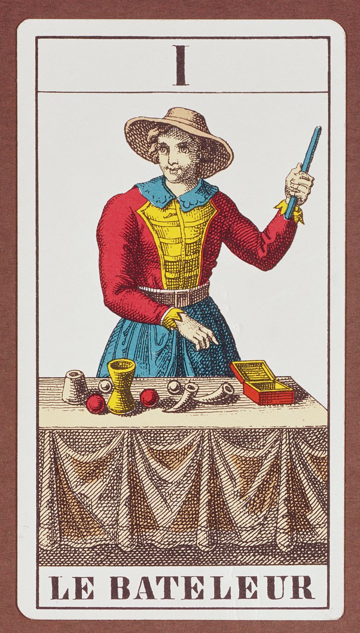 I The Magician, syv tarotkort fra forskjellige pakker av Unbekannt Unbekannt