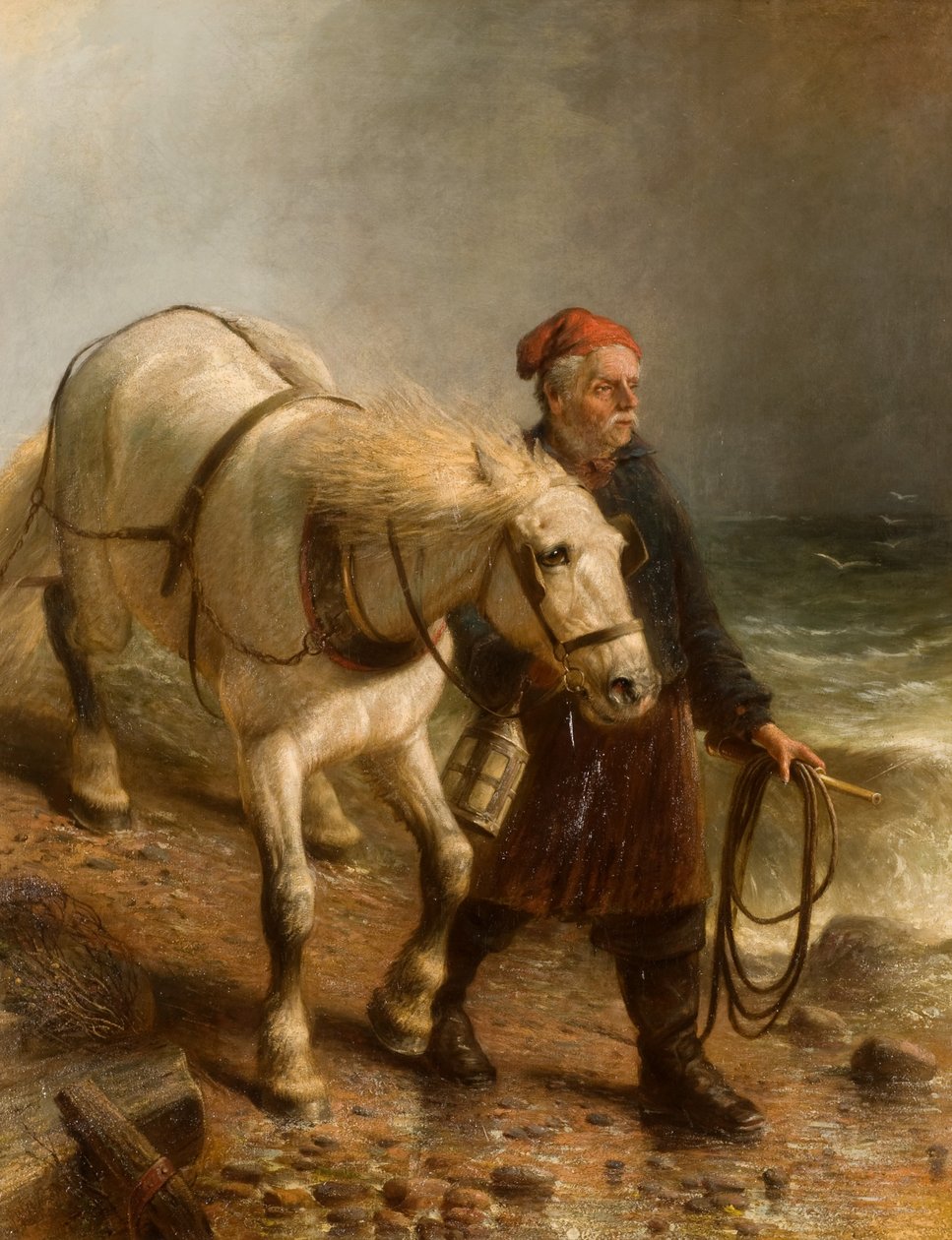 Mann med hest og lykt av Unbekannt Unbekannt