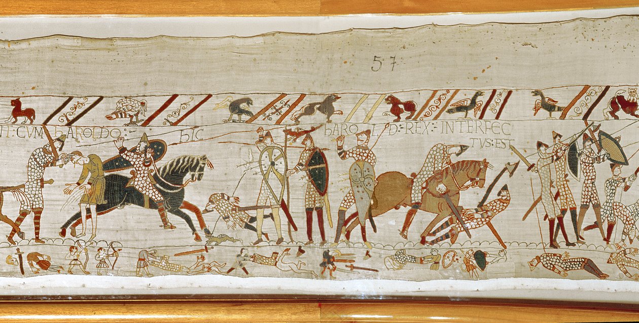 Mange faller i kamp og kong Harold blir drept, Bayeux Tapestry av Unbekannt Unbekannt