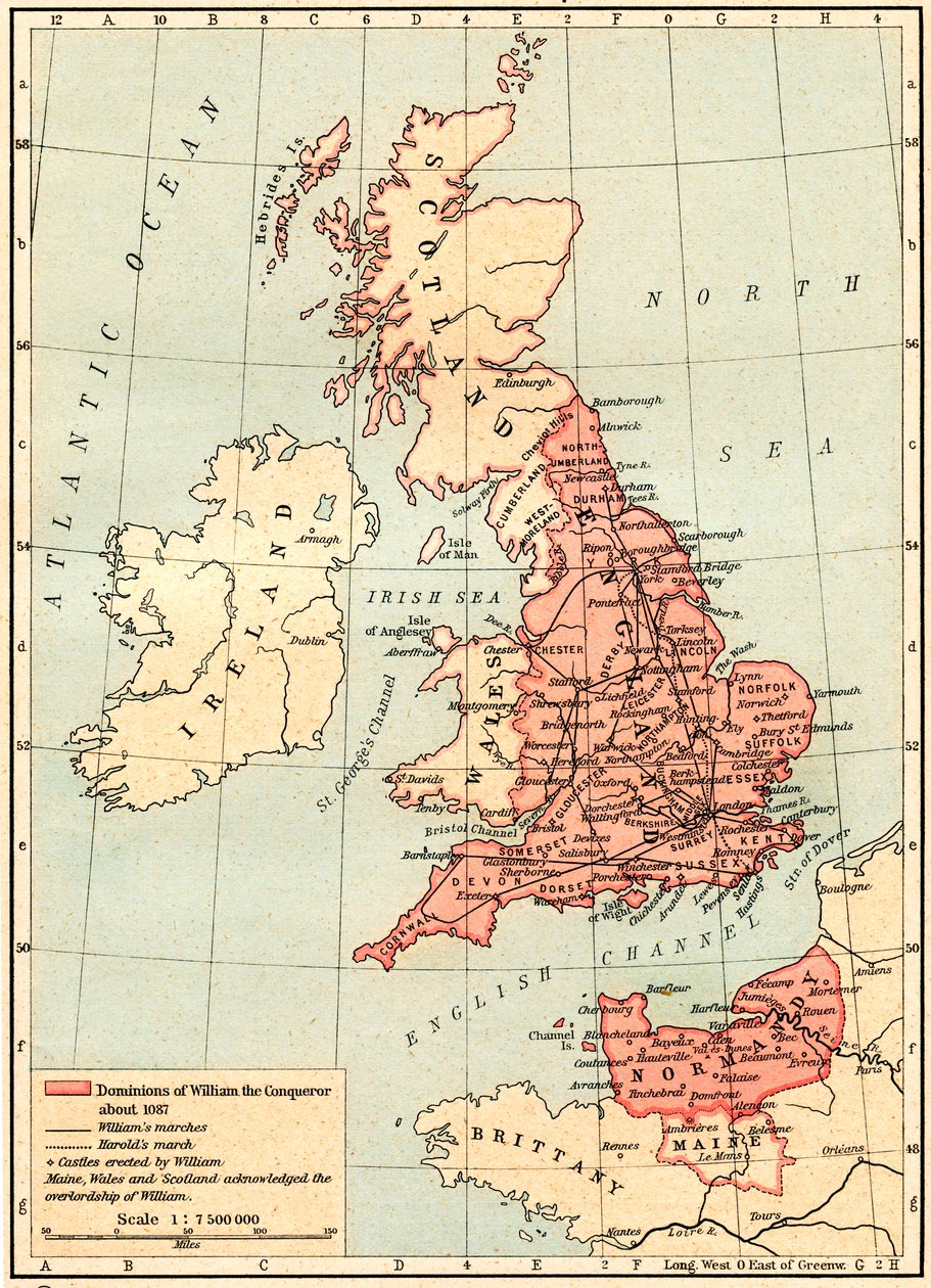 Kart over Storbritannia som viser herredømmet til Vilhelm Erobreren, ca. 1087, fra Historical Atlas, publisert 1923 av Unbekannt Unbekannt