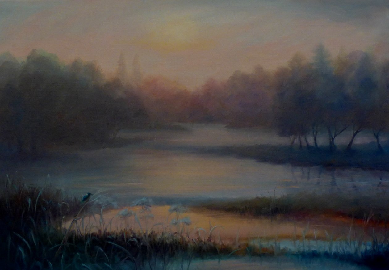 Morning Mist med Kingfisher, 2018, av Unbekannt Unbekannt