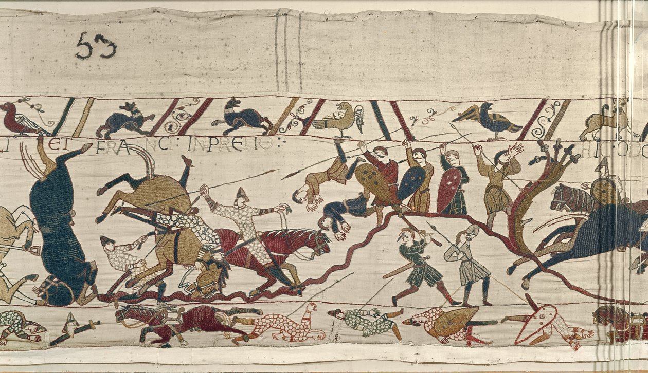Normannere og engelske fall side om side i Battle, Bayeux-teppet av Unbekannt Unbekannt