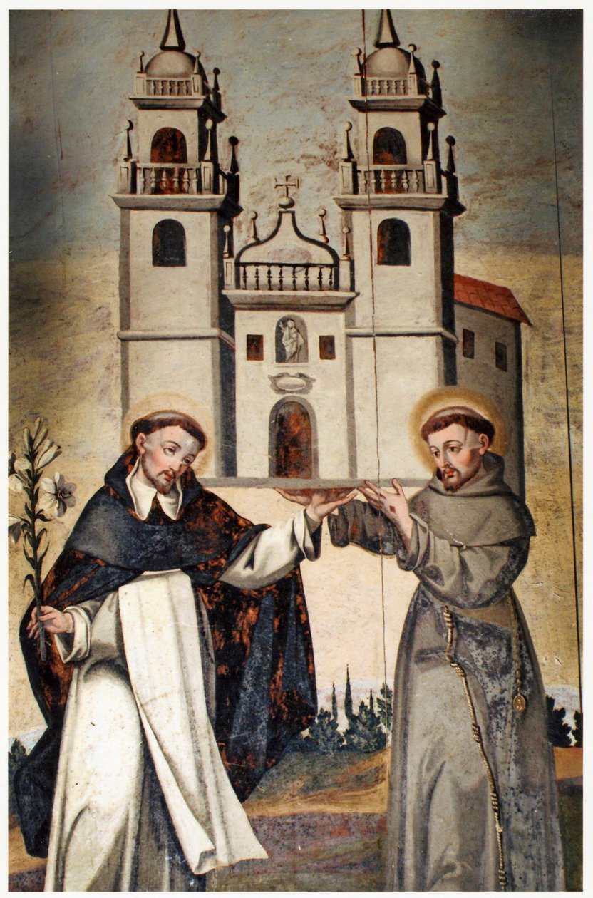 St. Dominic og St. Francis holder en miniatyrmodell av kirken ved As Ermidas av Unbekannt Unbekannt