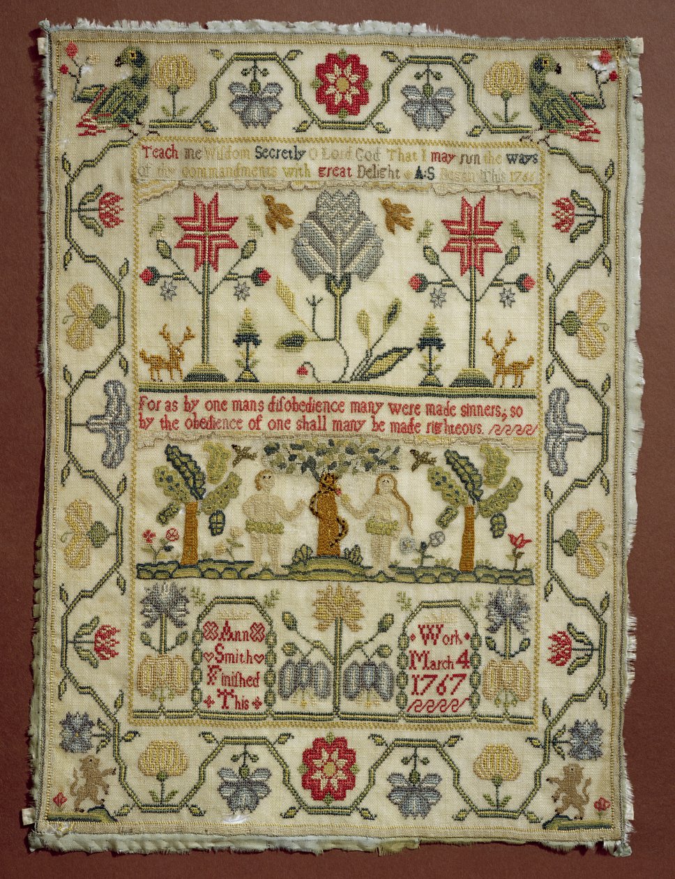 T.37-1938 Sampler, 1766-67, av Ann Smith, engelsk av Unbekannt Unbekannt