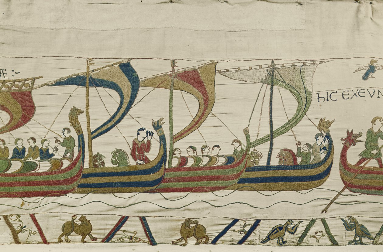 Den normanniske invasjonsflåten krysser kanalen, Bayeux Tapestry av Unbekannt Unbekannt