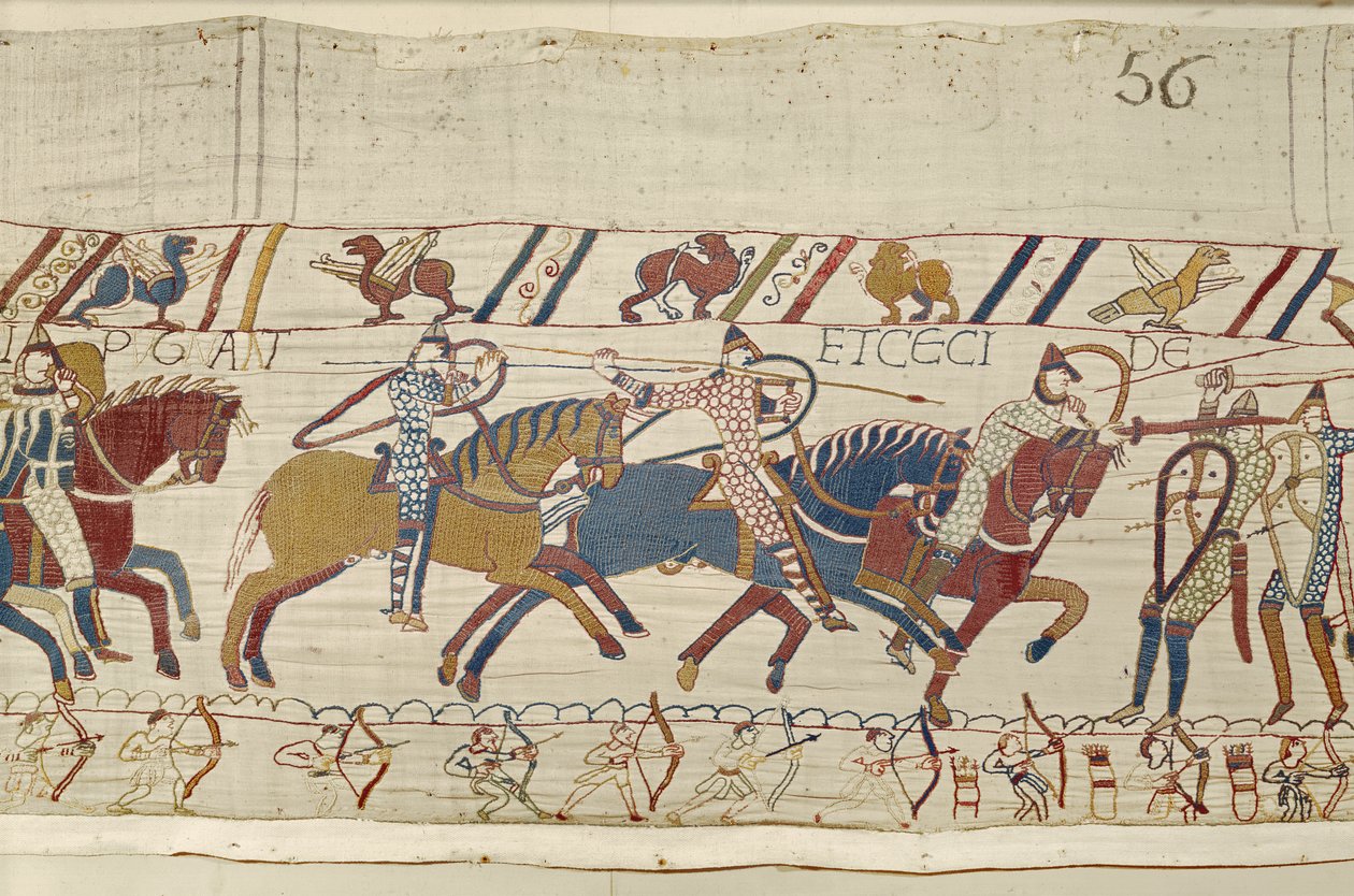 Normannerne kjemper og dreper de som var sammen med kong Harold, Bayeux-teppet av Unbekannt Unbekannt