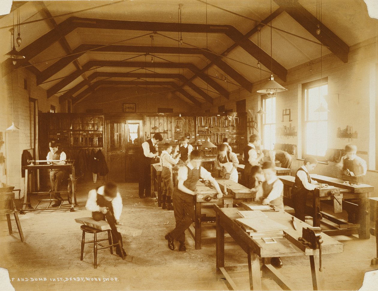 Verkstedet ved Deaf and Dumb Institution, Derby, 1800-tallet av Unbekannt Unbekannt