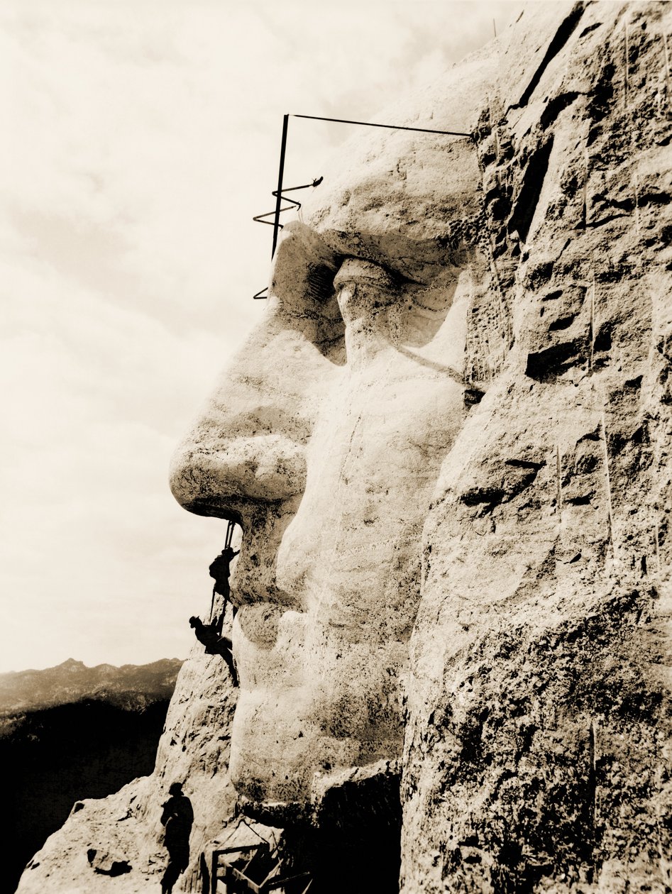 Byggingen av Mount Rushmore National Memorial, detalj av George Washington, 1928 av Unbekannt Unbekannt