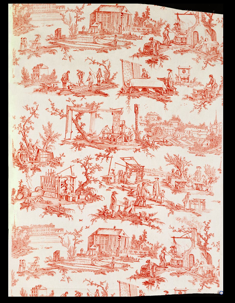 Toile de Jouy, som illustrerer prosessene for å produsere bomull, designet av Christophe Huet, fransk, 1783 av Unbekannt Unbekannt