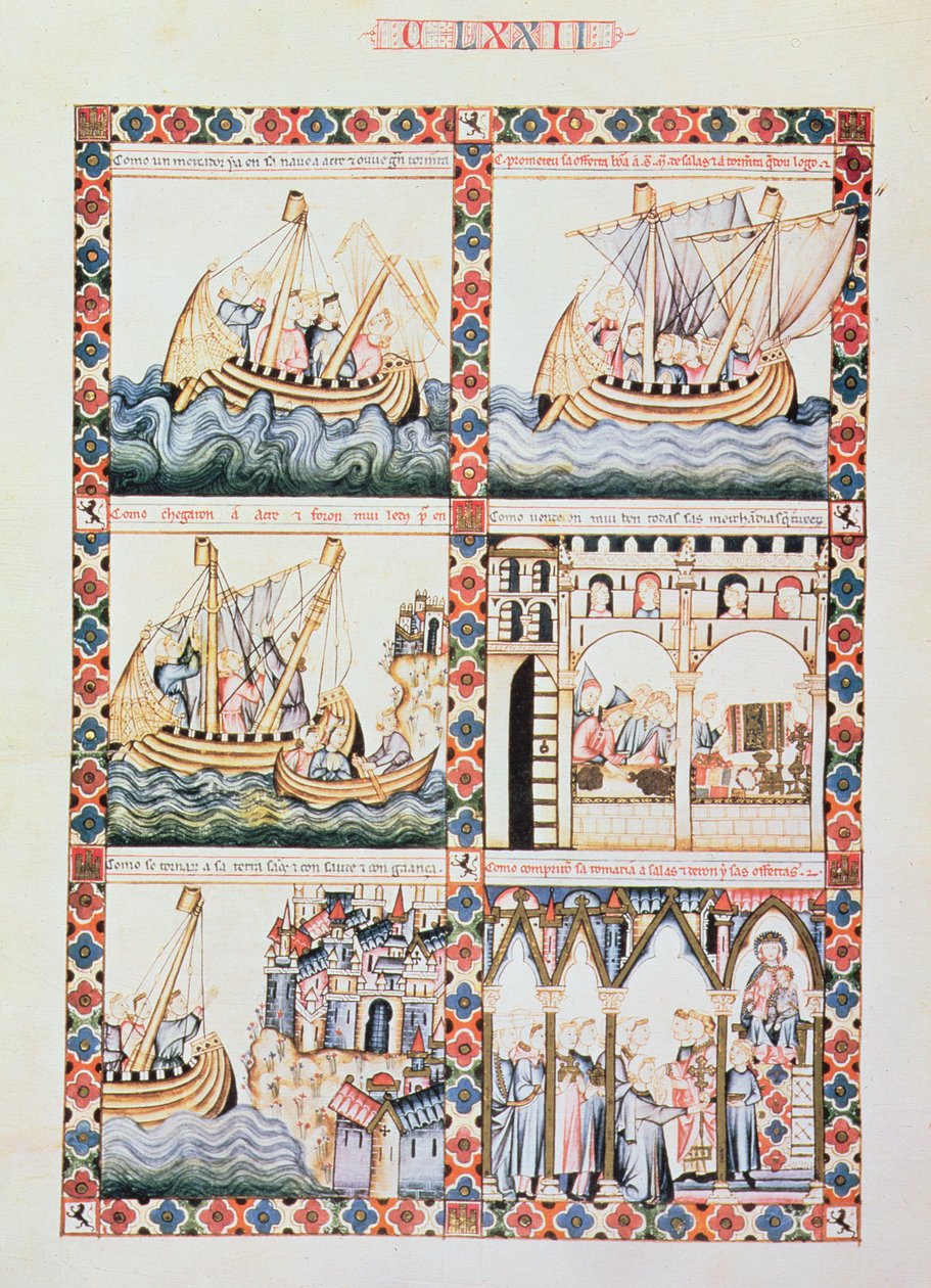 102-0625868/1 A Journey to Acre, illustrasjoner til Cantiga 172, en av 420 musikalske komposisjoner som forteller om Jomfruens mirakler, skrevet på galisisk for Alfonso X 