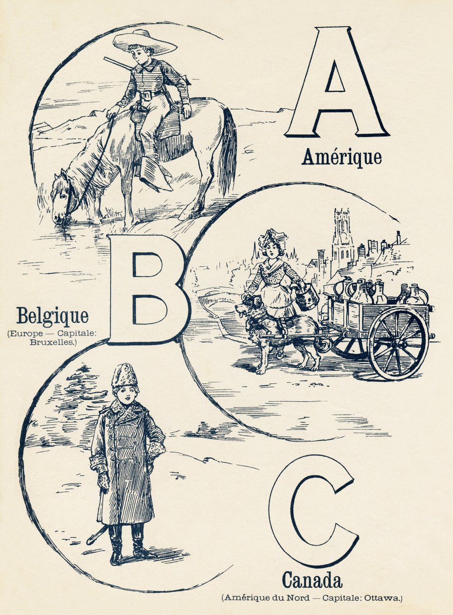 A B C: Amerika, Belgia, Canada - ABC av de to verdenene. Emile Guerin, forlegger, Paris, rundt 1900. Mål: 27,5 x 21,5 cm av Unbekannt