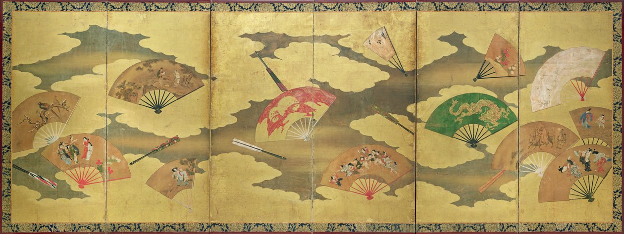 En dekorasjon av åpne og lukkede vifter, Momoyama Period (1568-1615) av Unbekannt