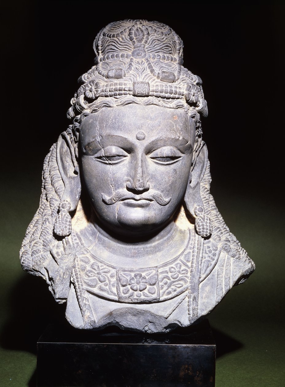 Et stort hode av en Bodhisattva med et nedslått uttrykk, 2.-3. århundre av Unbekannt