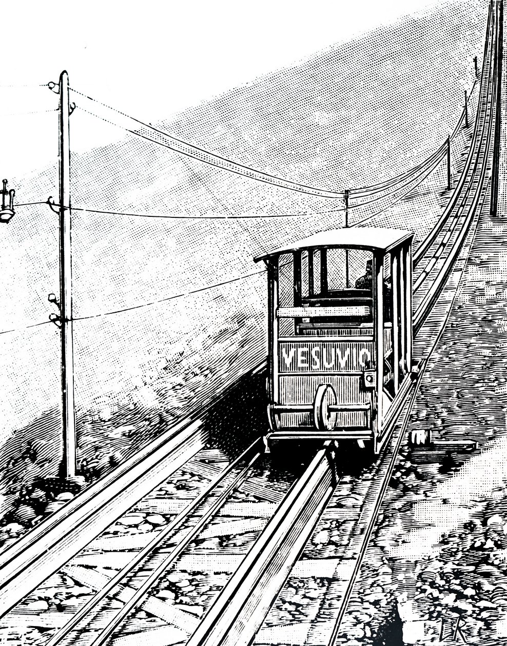 En sideoppriss av bilen på Vesuvius kabelbane. av Unbekannt