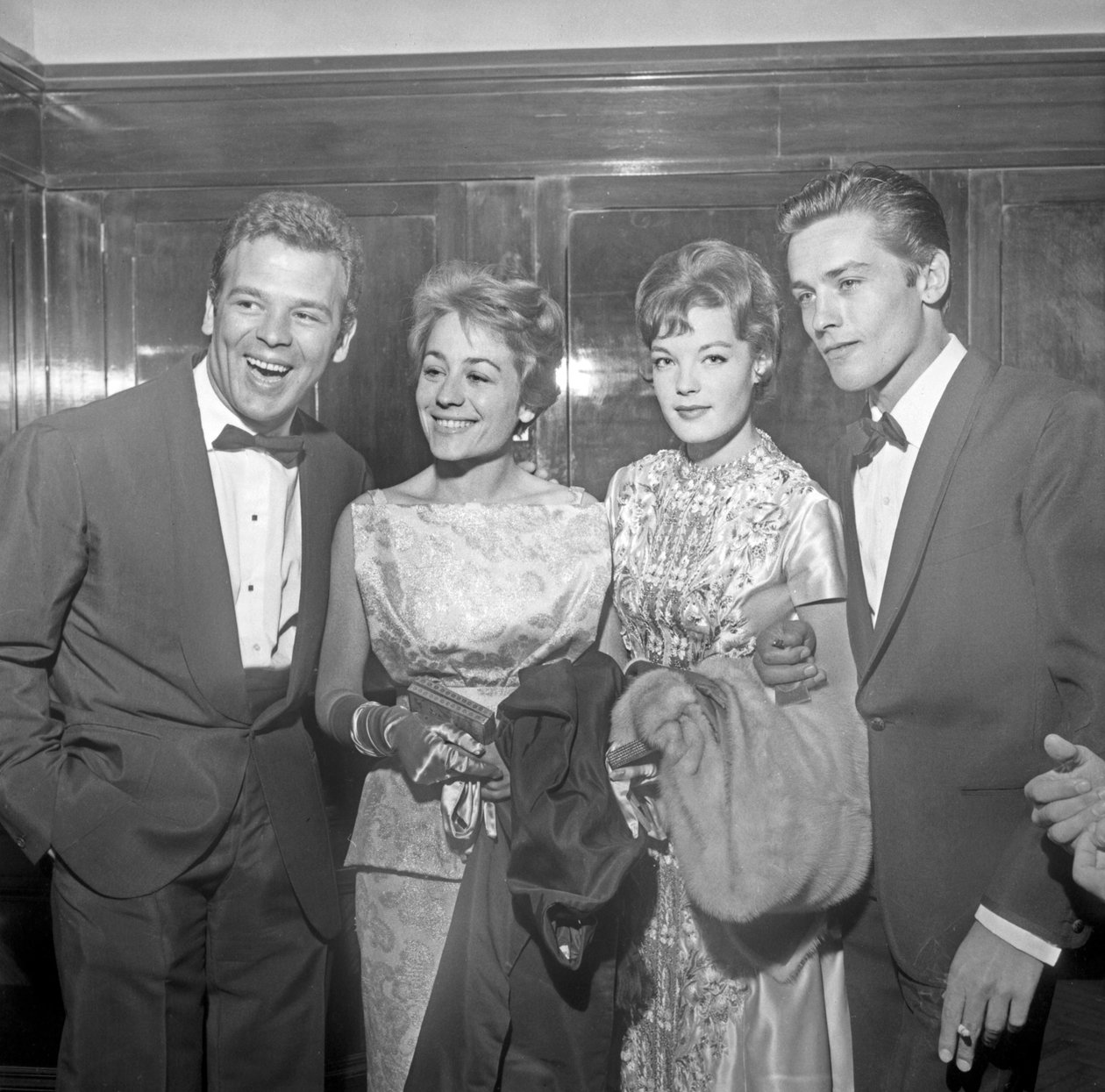 Skuespillerne Renato Salvatori, Annie Girardot, Romy Schneider og Alain Delon på den 21. filmfestivalen i Venezia (s/hv-bilde) av Alec Hunter