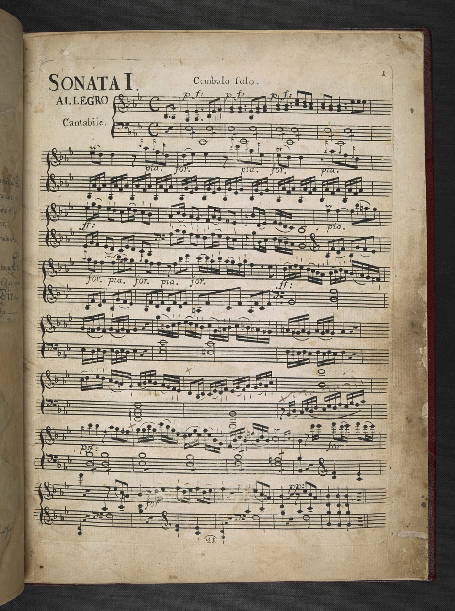 Legg til MS 41631 f.2r Beethovens kopi av hans tre tidlige pianoforte-sonater i Eb, F-moll og D av Unbekannter Künstler