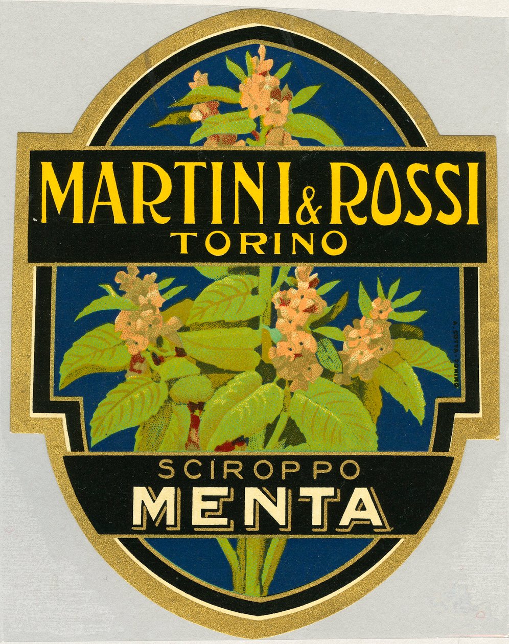 Annonseetikett for myntesirup Martini e Rossi av Unbekannt