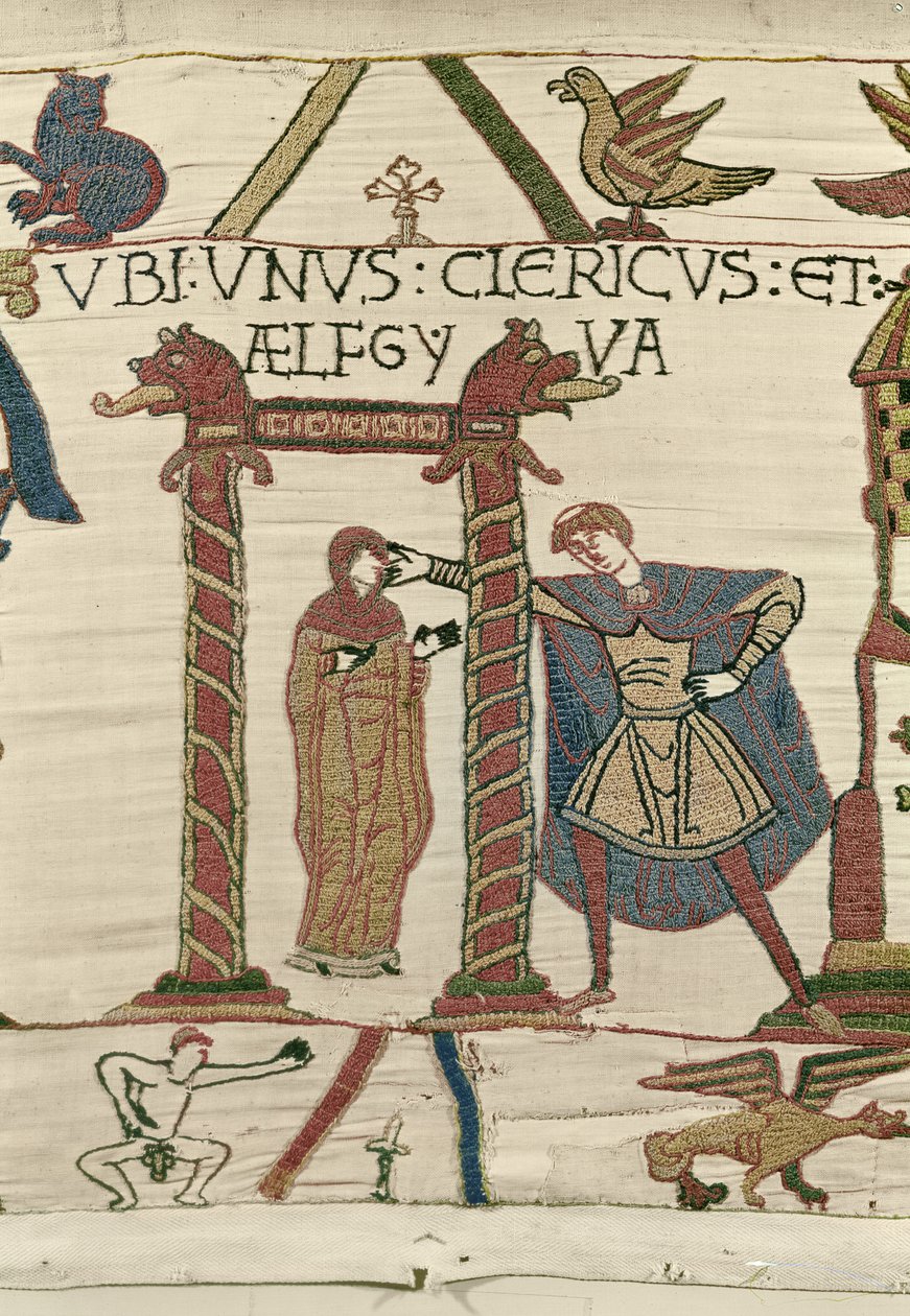 Aelfgyva med en prest, Bayeux-teppe (ullbroderi på lin) av Unbekannt