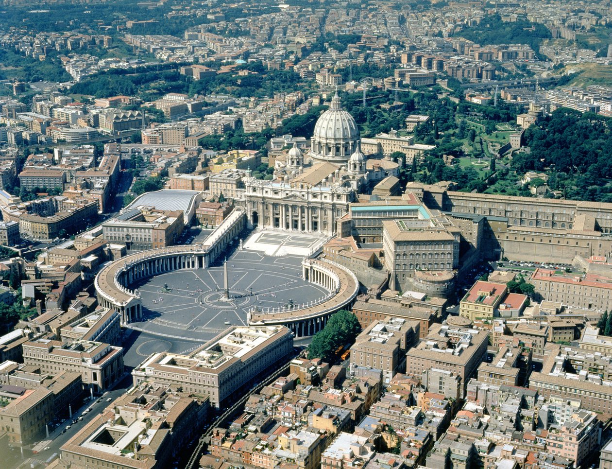 Luftfoto av den greske korsbasilikaen, Piazza San Pietro og den omkringliggende Vatikanstaten (bilde) av Unbekannt