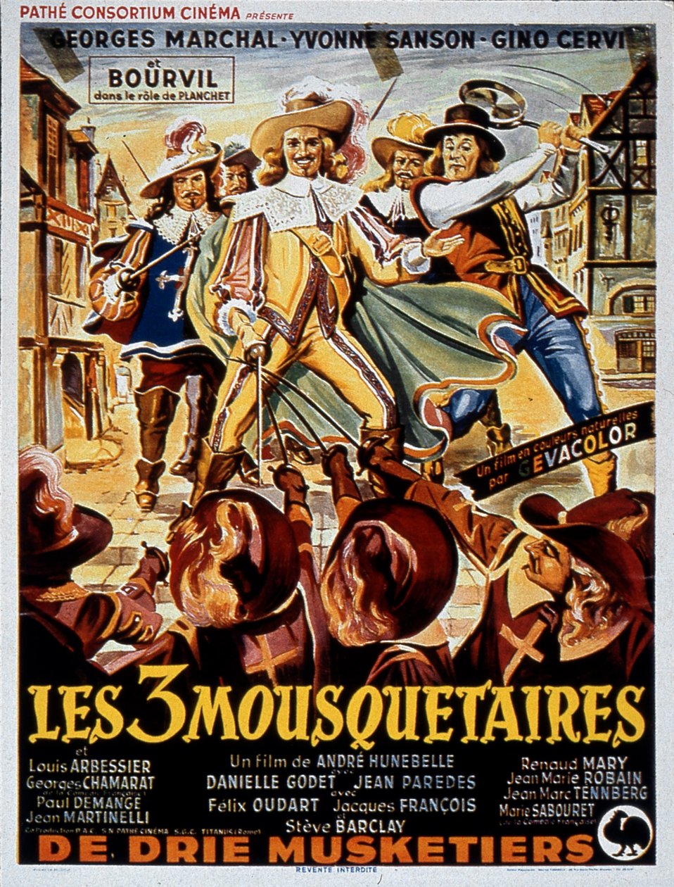 Plakat for filmen The Three Musketeers av André HuneBelle med Georges Marchal (D