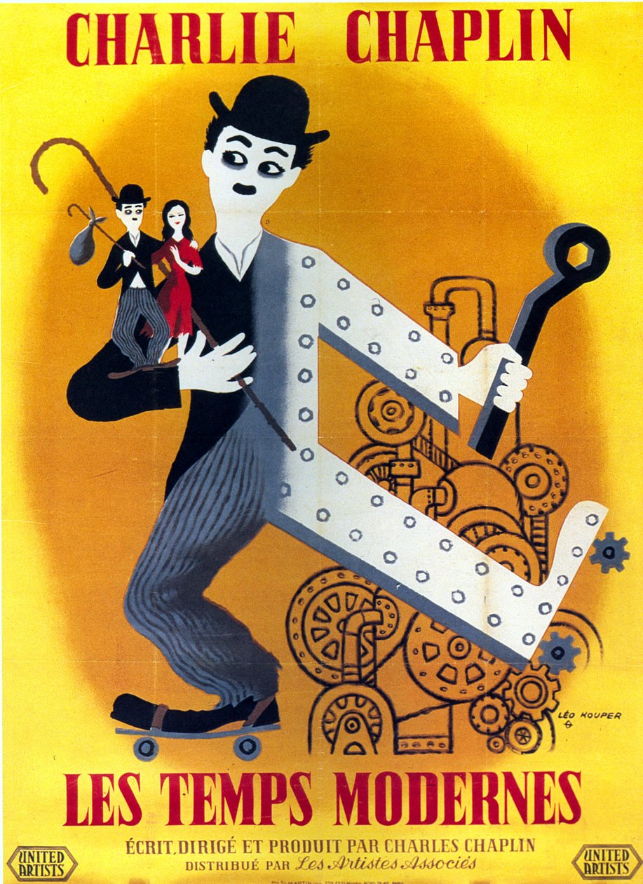 Plakat av filmen Modern Times av CharlesChaplin med Charlie Chaplin 1936 av Unbekannt