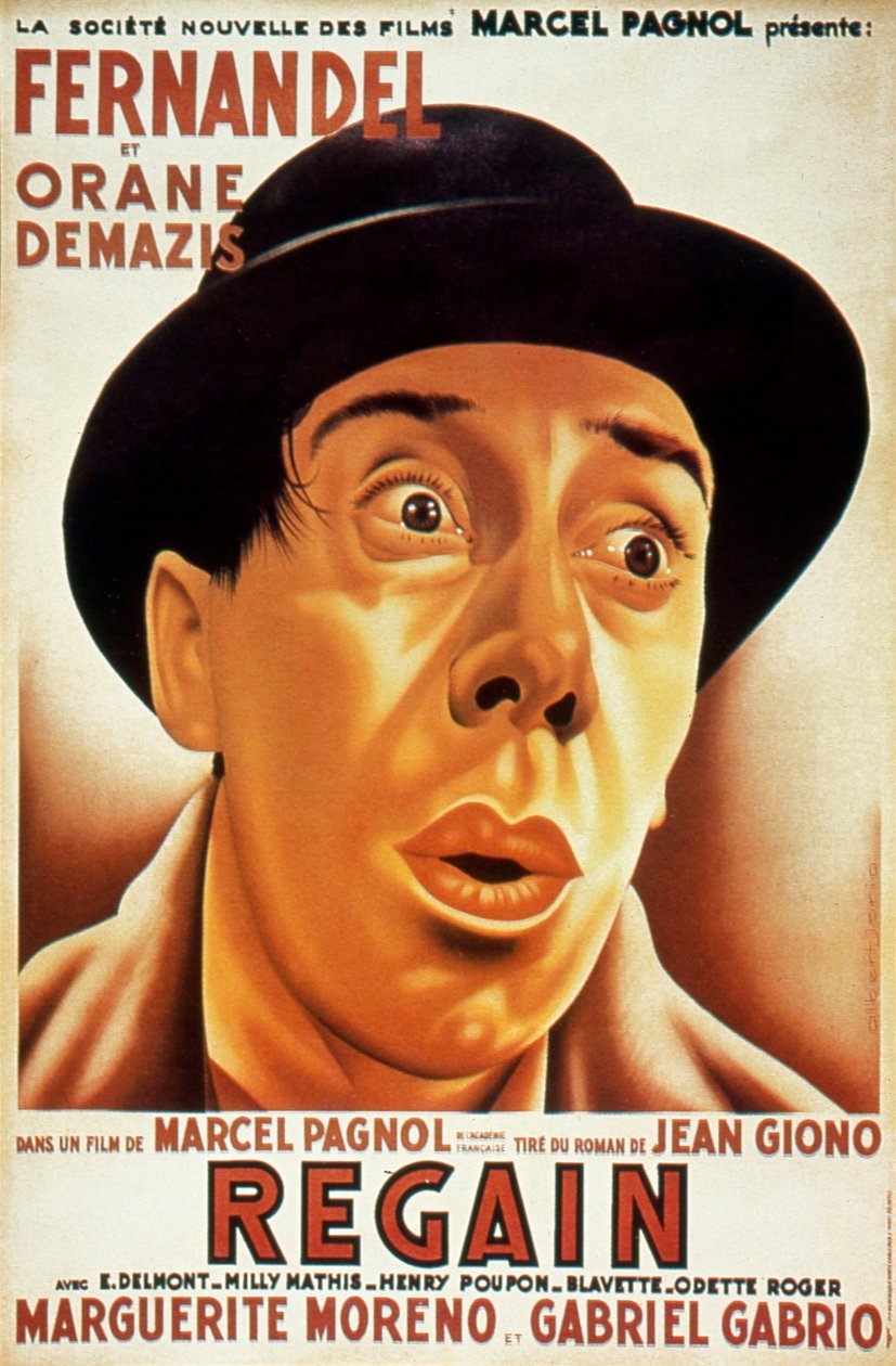 Plakat av filmen Récolte av MarcelPagnol med Fernandel 1937 (etter Jean Giono) av Unbekannt