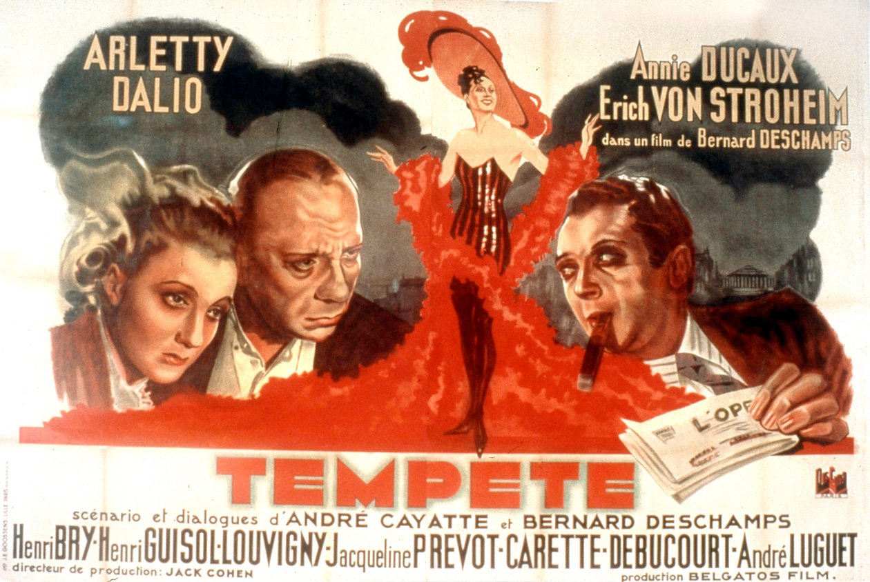 Plakat av filmen Tempete av Bernard Deschamps med Arletty Marcel Dalio Annie Ducaux og Erich Von Stroheim 1940 av Unbekannt