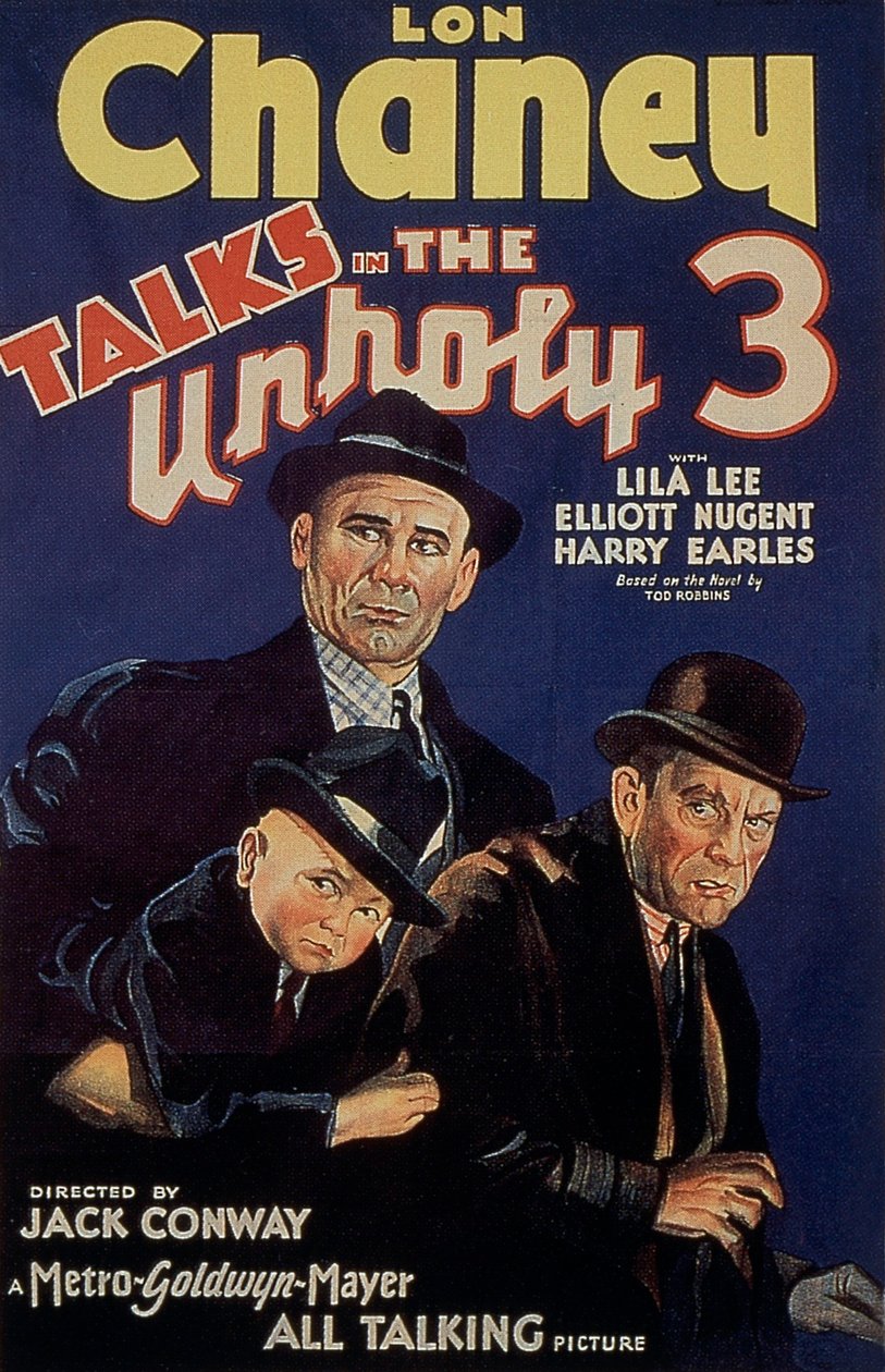 Plakat for filmen The Unholy Three av TodBrowning med lon Chaney 1925 i hovedrollen av Unbekannt