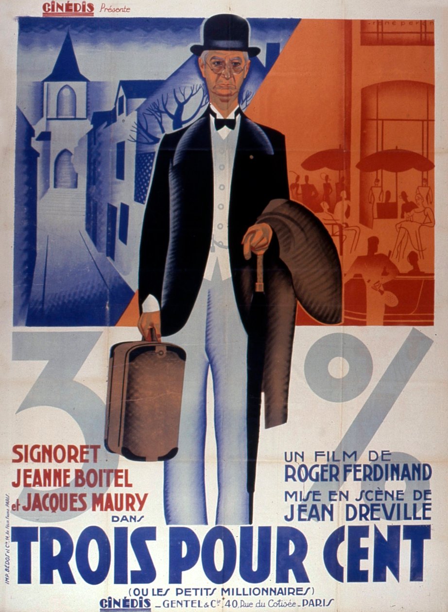 Tre prosent filmplakat av JeanDreville 1933 er Frankrike av Unbekannt
