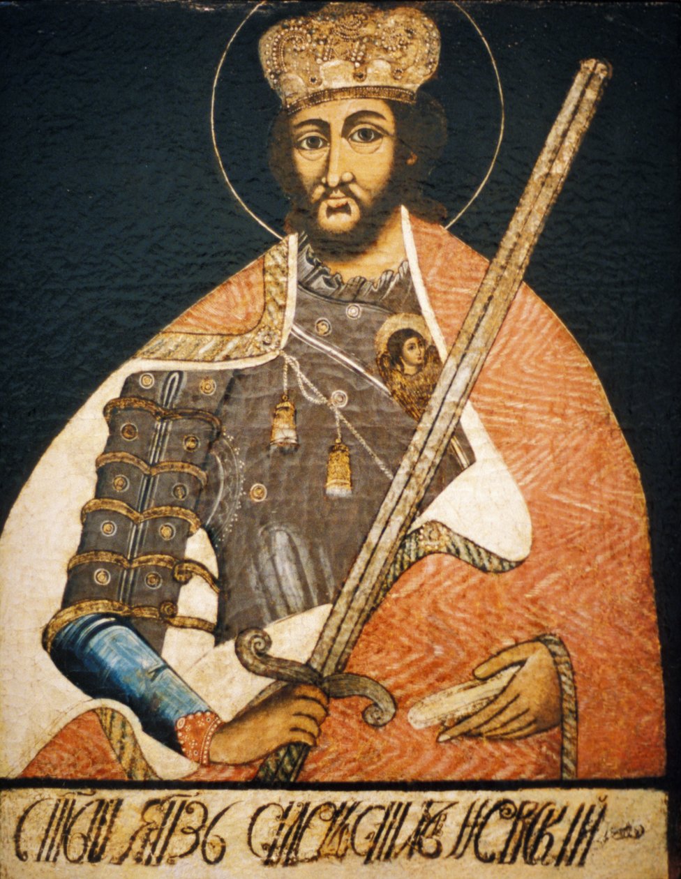 Alexander Nevsky avbildet som en krigerhelgen i et portrett av en ukjent kunstner fra tidlig på 1700-tallet, State his tory Museum, Moskva. av Unbekannter Künstler