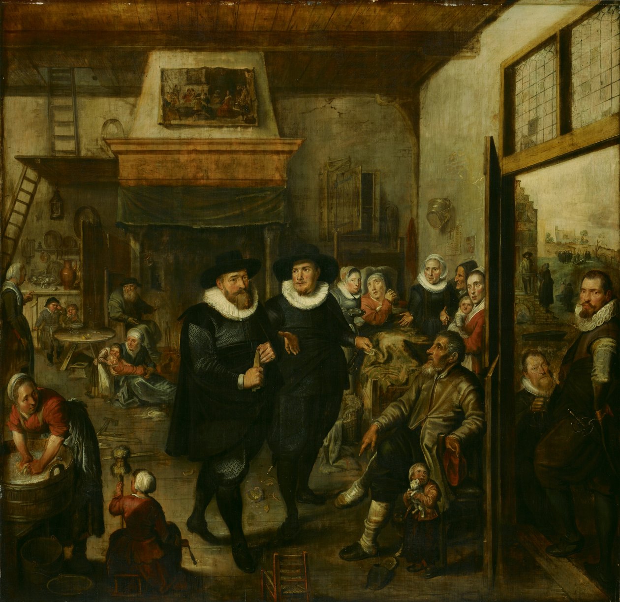 En almoner og en politisersjant besøker en fattig familie, 1625-1630 av Unbekannt