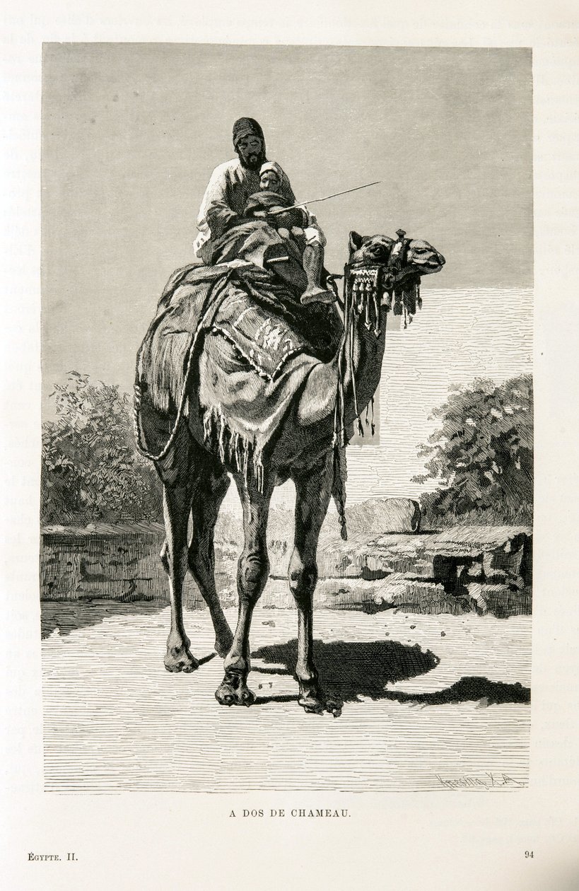 En egypter og hans barn på en kamel - Illustrasjon fra Atlas of Egypt av Unknown