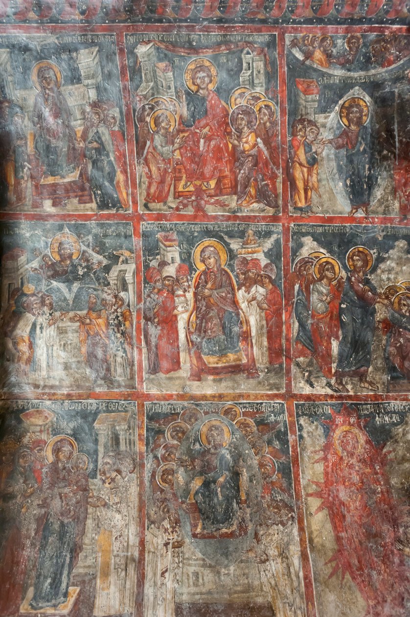 Gamle fresker; veggmalerier som viser Jesu liv; Panagia og Sotiras kirke; gresk-ortodoks kirke; Roustika; Kreta; Hellas; Europa av Unbekannt