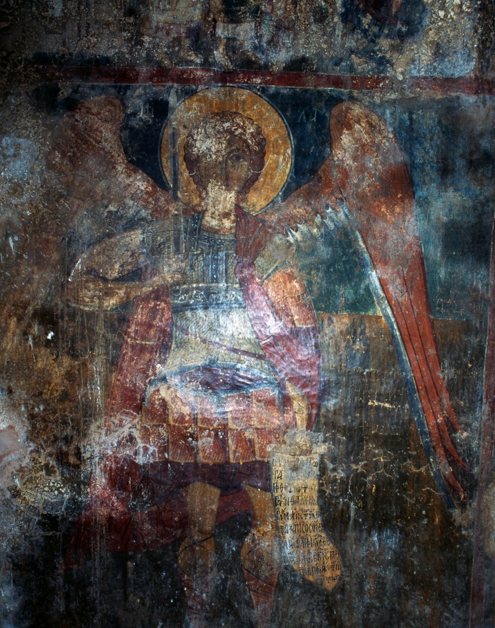 Engel, freskomaleri i den bysantinske kirken Agios Constantinos og Agia Eleni, Voukolies, Kreta, Hellas (bilde) av J.B. and Brown J. Rowbotham