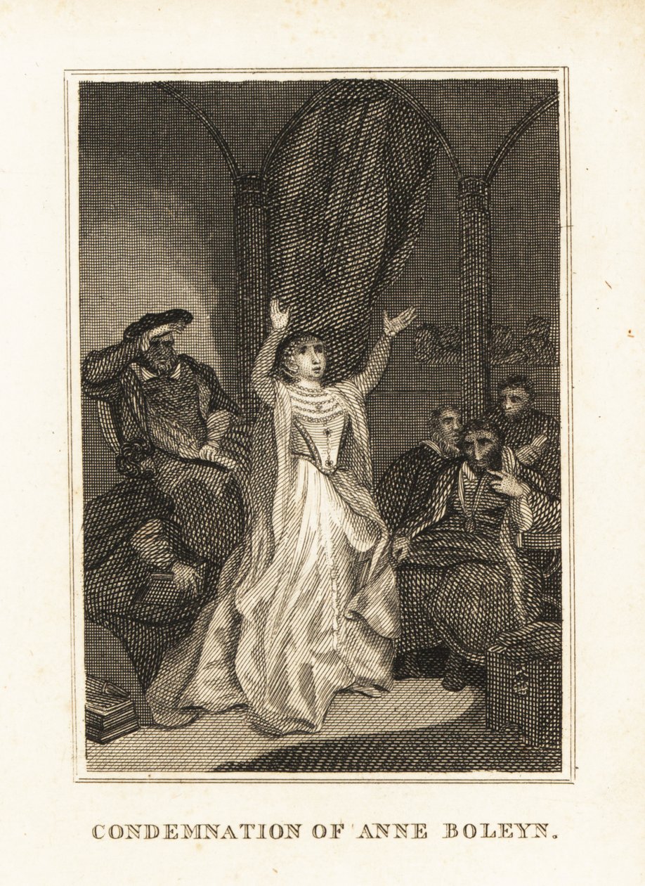 Anne Boleyn anklaget for utroskap av Henry VIII i 1536. 1836 (gravering) av Unbekannter Künstler