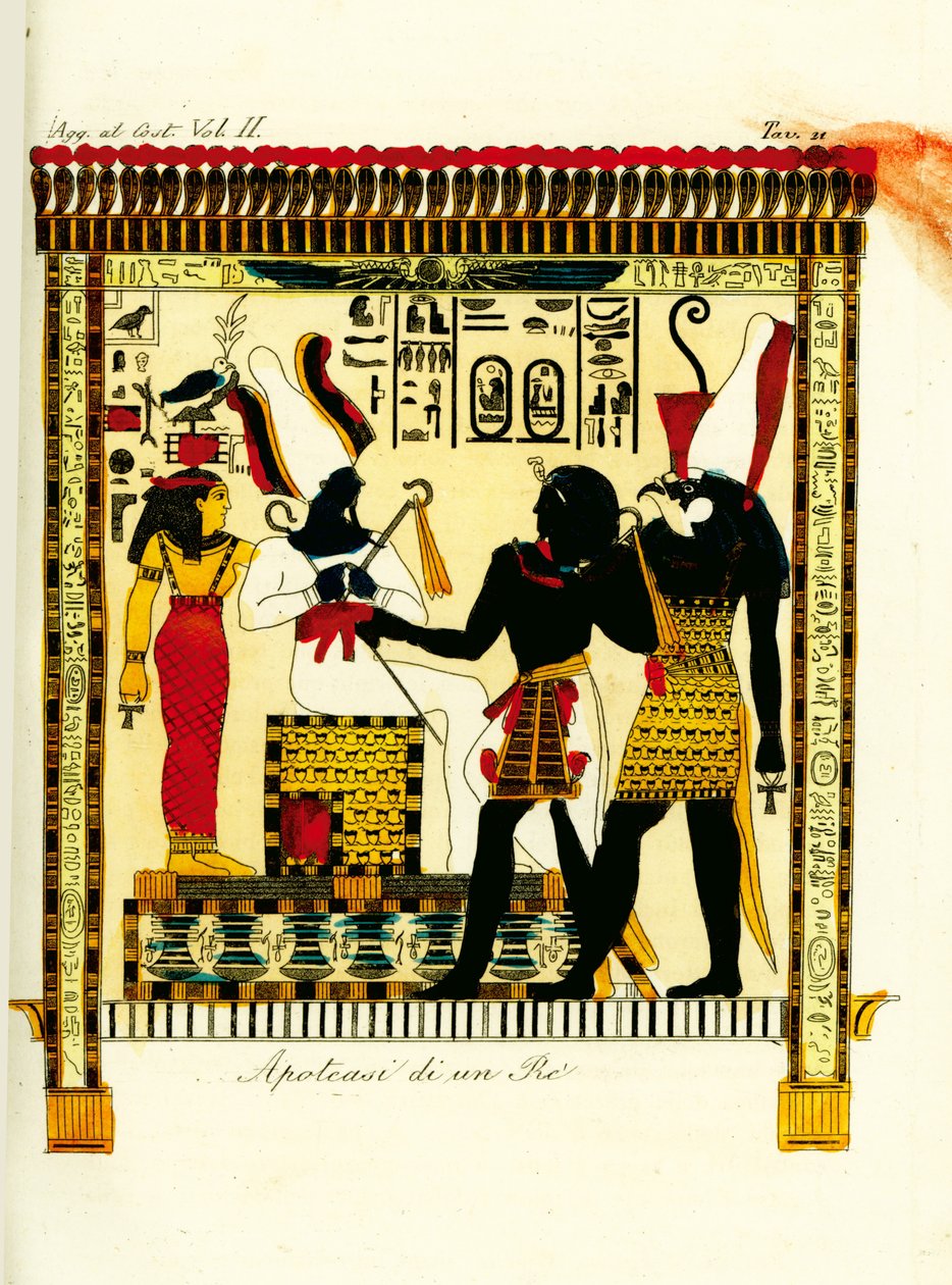 Apoteose av en farao: Kong Seti I møter gudene Osiris og Horus oppdaget i Theben av Giovanni Battista Belzoni av Unbekannt