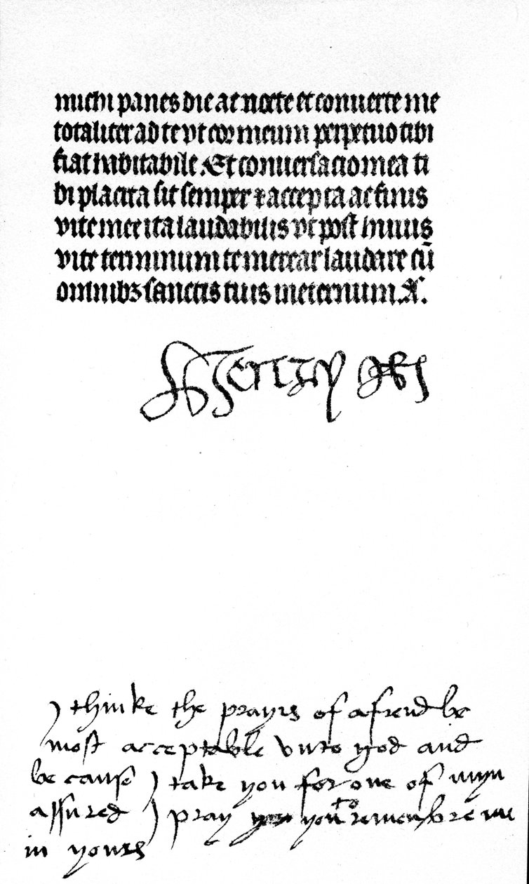 Autografsignatur av kong Henry VIII og inskripsjon i hånden til hans kone, dronning Katherine av Aragon (penn og blekk på vellum) (se også 441029) av Unbekannt