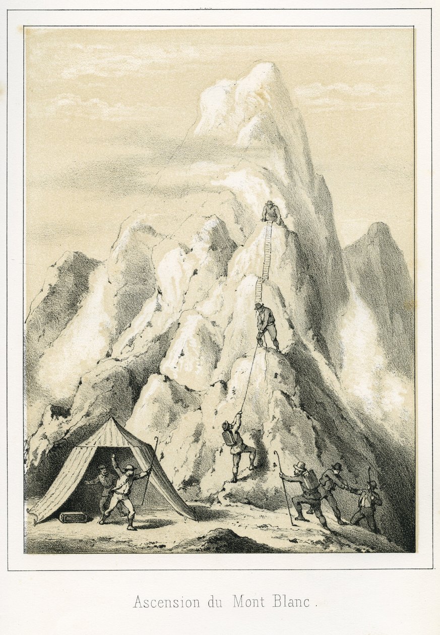 Skred på Mont Blanc som resulterte i at tre guider døde. Gravering "" Ciel Terre et Mer" av R. Delasalle, ca. 1860 av Unbekannt