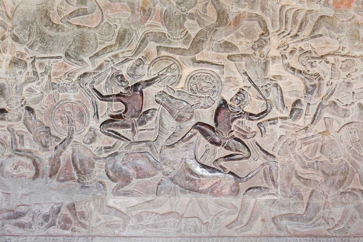 Basrelieffer på det østlige galleriet i Angkor wat, Kambodsja av Unbekannter Künstler