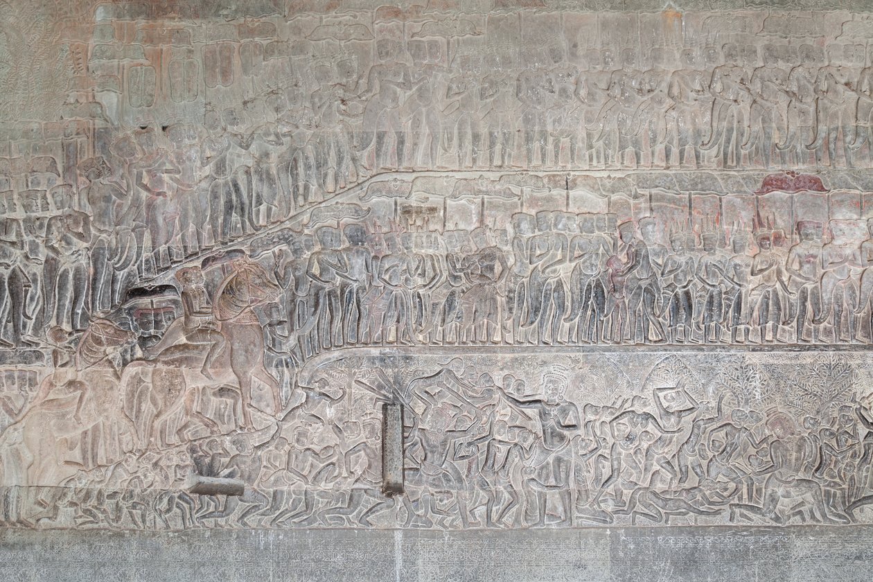 Basrelieffer på det sørlige galleriet i Angkor wat, Kambodsja av Unbekannter Künstler