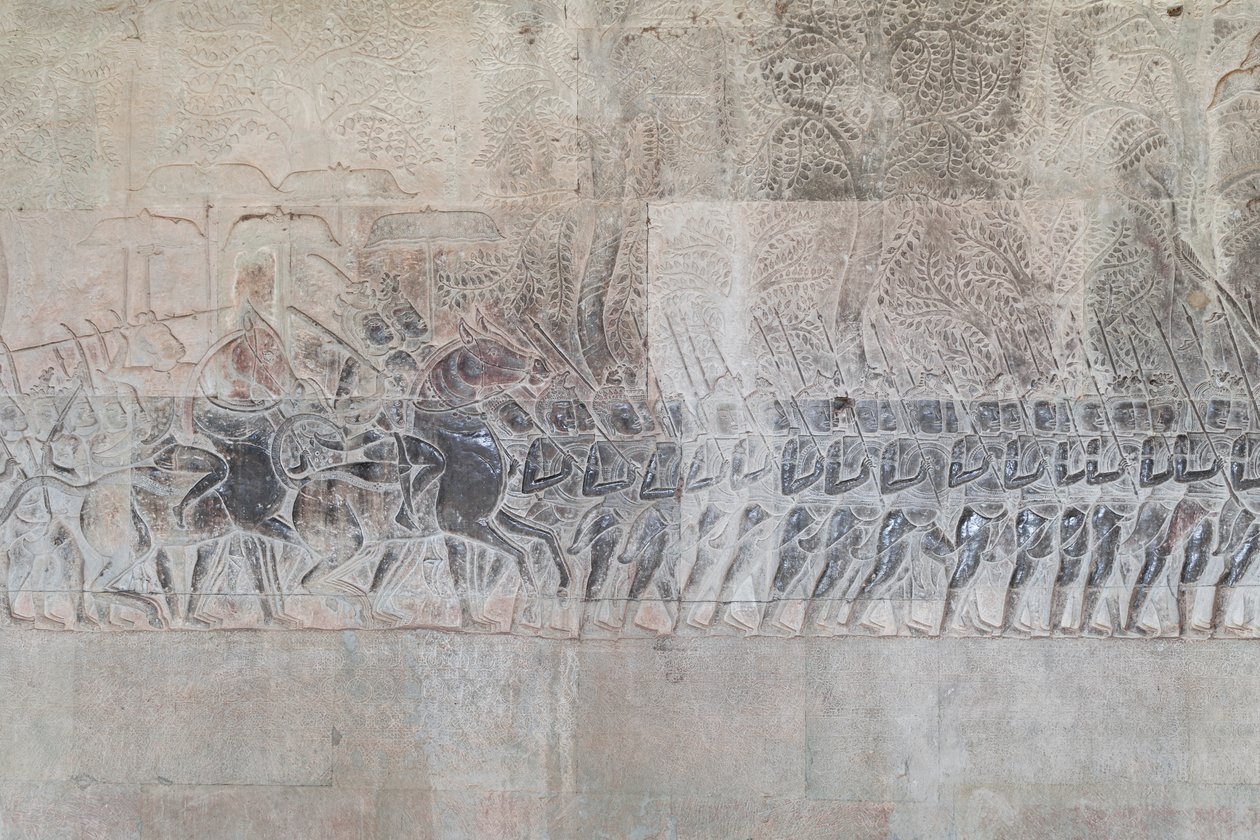 Basrelieffer på det sørlige galleriet i Angkor wat, Kambodsja av Unbekannter Künstler