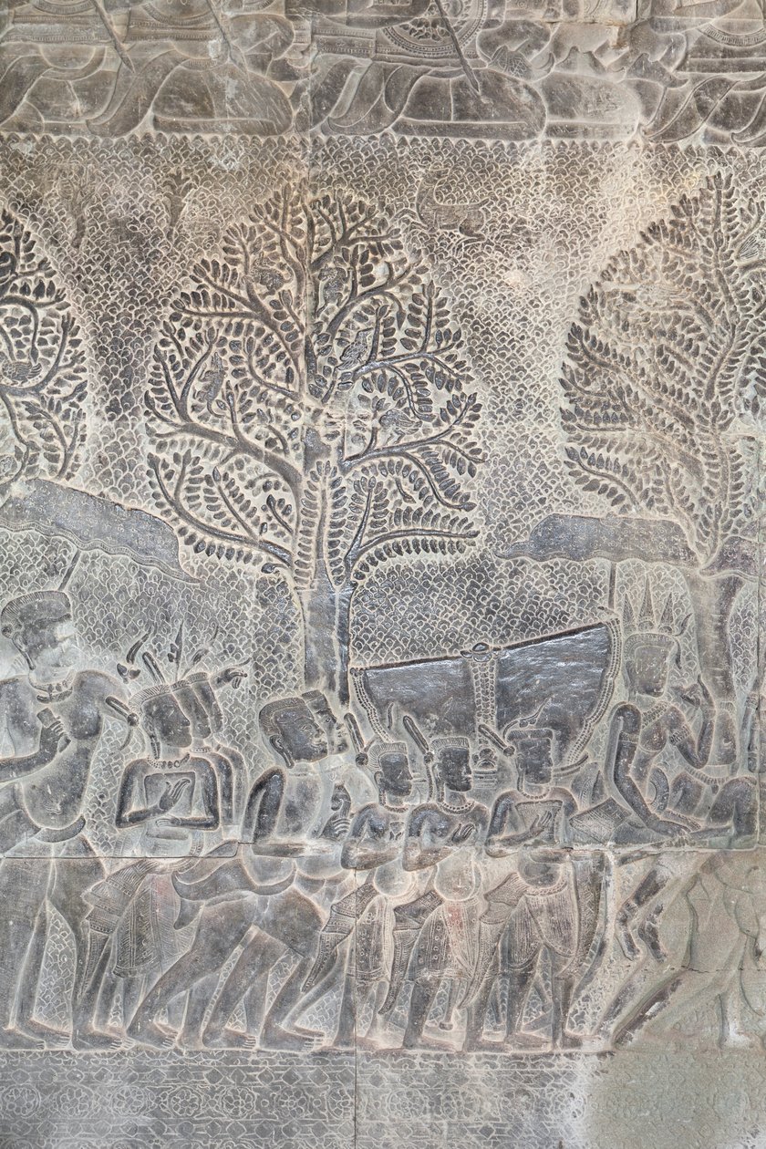 Basrelieffer på det sørlige galleriet i Angkor wat, Kambodsja av Unbekannter Künstler