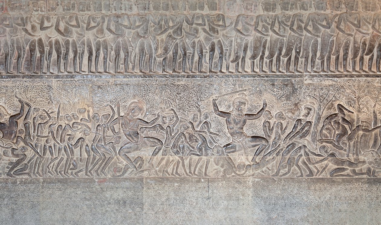 Basrelieffer på det sørlige galleriet i Angkor wat, Kambodsja av Unbekannter Künstler