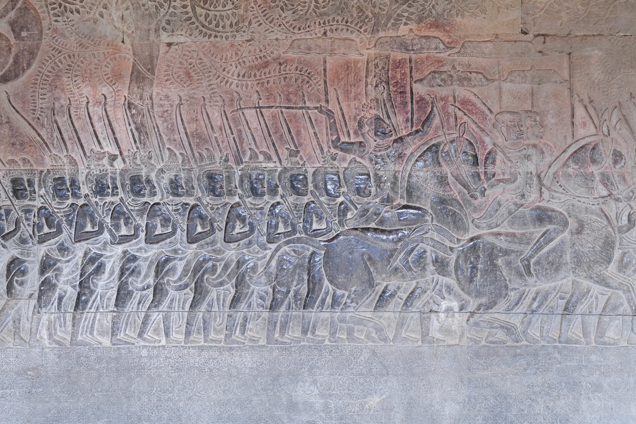 Basrelieffer på det sørlige galleriet i Angkor wat, Kambodsja av Unbekannter Künstler