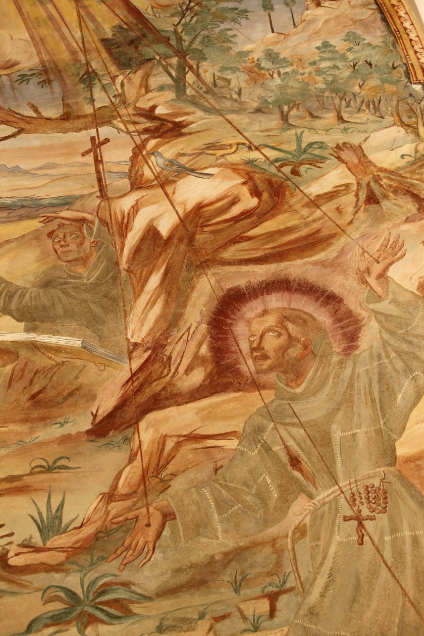 Basilica di Santa Caterina, Galatina, Apulia Fresco i klosteret: St Francis mottar stigmata Malt av Br Joseph av Gravina i 1696, Galatina, Italia av Unbekannt
