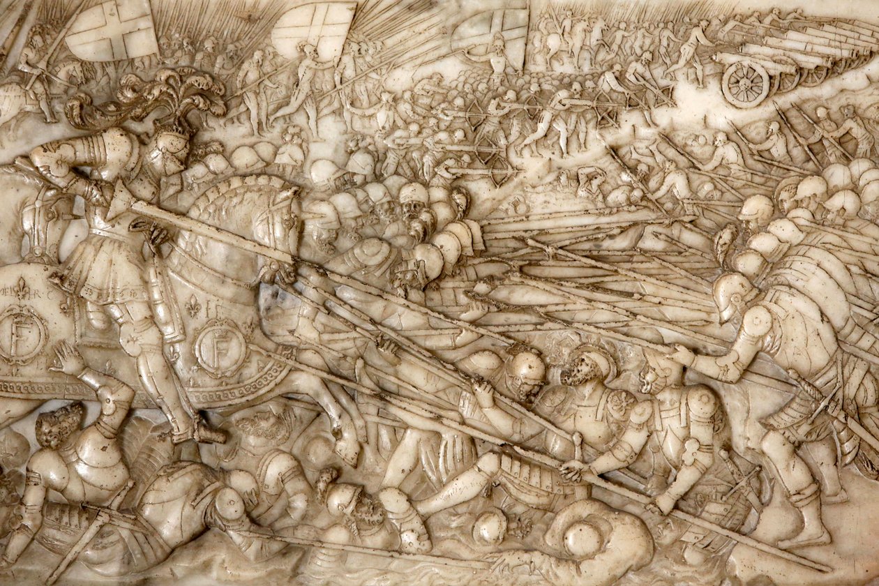 Basilica of St, Denis, Graven til Frans 1, kongen av Frankrike og Claude av Frankrike, Foundations lavrelieff, Skildring av slaget ved Marignano i 1515 - den seirende intervensjonen til Frans 1, Saint-Denis, Frankrike av Unbekannt