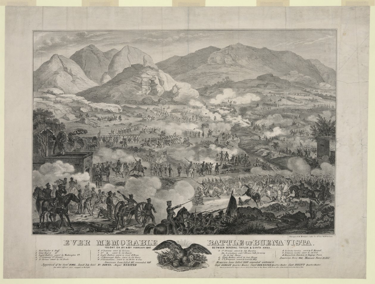 Slaget ved Buena Vista også kjent som slaget ved Angostura, general Zachary Taylors tropper som tvinger general Antonio Lopez de Santa Annas retrett, 23. februar av Unbekannt
